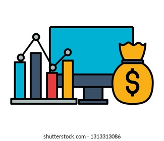 computer chart money bag stock market