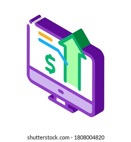 computer chart of money up growth icon vector. isometric computer chart of money up growth sign. color isolated symbol illustration