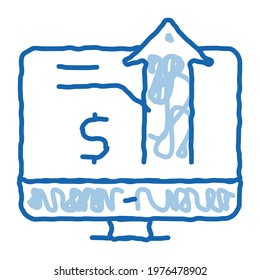 computer chart of money up growth sketch icon vector. Hand drawn blue doodle line art computer chart of money up growth sign. isolated symbol illustration