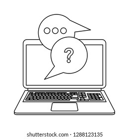 Computer with chat bubbles black and white