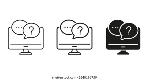 Computer With Chat Bubbles Line and Solid Icon. Online Communication, Customer Support, And Virtual Assistance Symbol. Digital Interaction. Isolated Vector Illustration.