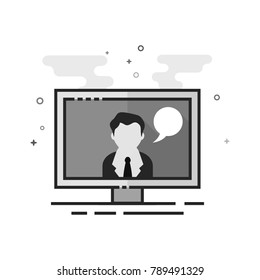 Computer chat icon in flat outlined grayscale style. Vector illustration.