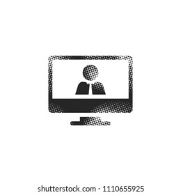 Computer chat icon in halftone style. Black and white monochrome vector illustration.