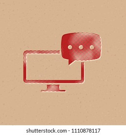 Computer chat icon in halftone style. Grunge background vector illustration.