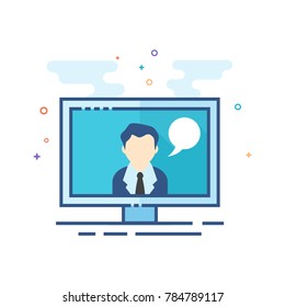 Computer chat icon in outlined flat color style. Vector illustration.