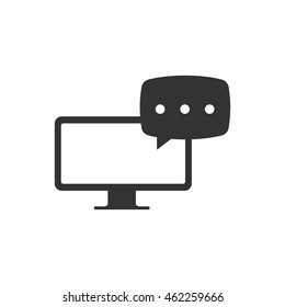 Computer chat icon in single grey color. Social media interaction talking webinar