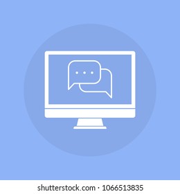 Computer with chat icon. Vector illustration