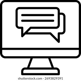 Computer chat vector design, online meeting and team communication concept, digital collaboration illustration. Outline Icon