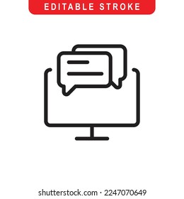 Equipo con el icono de contorno de charla. Logo De Chatting Line Art. Ilustración vectorial. Aislado en fondo blanco. Stroke Editable