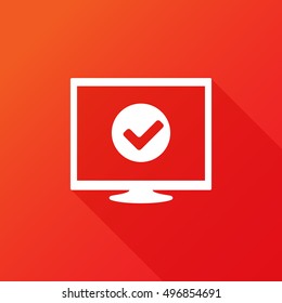 Computer check Icon in flat style isolated on red background. Approved symbol for your web site design
