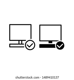 Computer check icon. With outline and glyph style