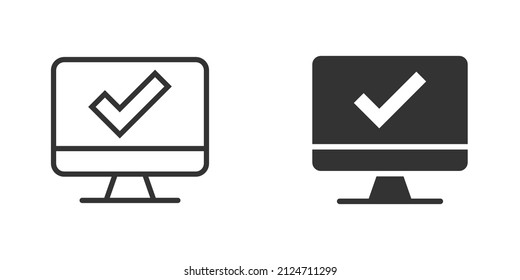 Computer check mark icon in flat style. Survey approval vector illustration on white isolated background. Confirm business concept.