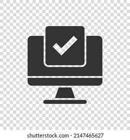 Computer check mark icon in flat style. Survey approval vector illustration on white isolated background. Confirm business concept.