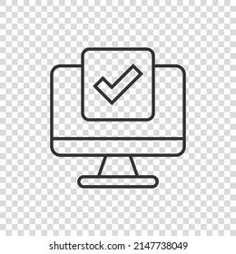 Computer check mark icon in flat style. Survey approval vector illustration on white isolated background. Confirm business concept.