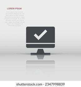 Computer check mark icon in flat style. Survey approval vector illustration on white isolated background. Confirm business concept.