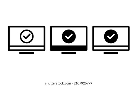 Computer with check mark icon symbol.  Vector illustration