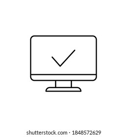 Computer check mark line icon. Vector illustration isolated on white.