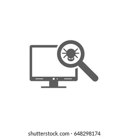 Computer Checking With Magnifying Glass Icon In Trendy Flat Style Isolated On White Background. Symbol For Your Web Site Design, Logo, App, UI. Vector Illustration, EPS