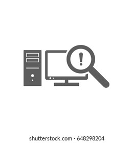Computer checking with magnifying glass icon in trendy flat style isolated on white background. Symbol for your web site design, logo, app, UI. Vector illustration, EPS