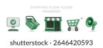 Computer With Checkmark, Basket, Store, Shopping Cart, and Loudspeaker in 3D Style for Order Confirmation, Retail Promotion, and Ecommerce Checkout. Vector Illustration.