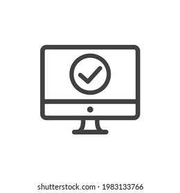 Computer with checkmark symbol, icon, vector.