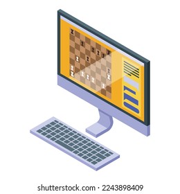 Computer chess icon isometric vector. Online game. Story business