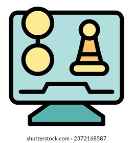 Computer chess icon outline vector. Online game. Social design color flat