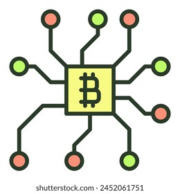 Computer Chip with Bitcoin sign vector Cryptocurrency concept colored icon or sign