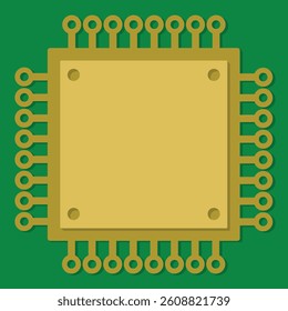 A computer chip border sitting on top of a typical green circuit board