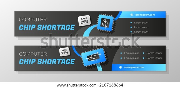 Computer\
chip business social media header set, global chip shortage web\
banner concept, electronic circuit abstract horizontal marketing\
ad, supply chain cover advertisement,\
isolated.
