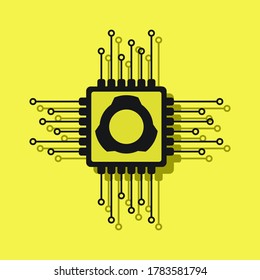 Computer chip circuit board icon. Isolated on yellow background. 