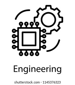 A computer chip with cogwheel representing as neural processor icon