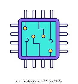 Computer chip color icon. Processor. Memory card. Central processing unit. Artificial intelligence. Isolated vector illustration