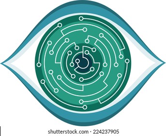Computer Chip Eye Vector Illustration Cartoon.