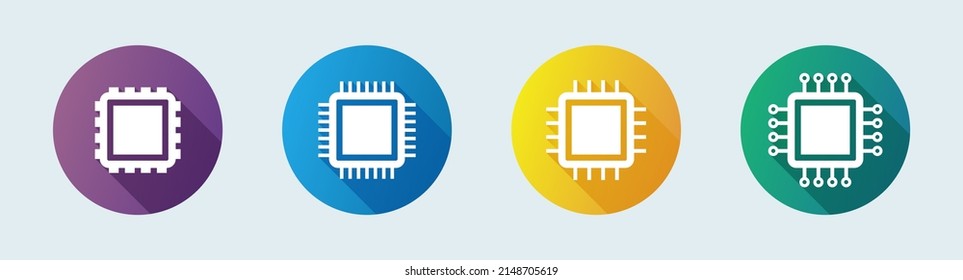 Computer Chip Flat Circle Icon. Circuit Board Flat Icon For Apps And Websites.