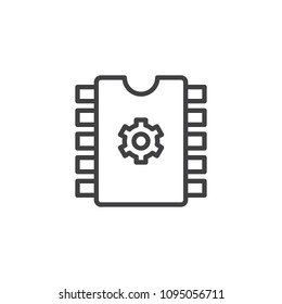 Computer chip and gear outline icon. linear style sign for mobile concept and web design. Hardware settings simple line vector icon. Symbol, logo illustration. Pixel perfect vector graphics