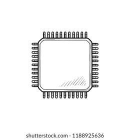 Computer Chip Hand Drawn Outline Doodle Icon. Circuit Board And Cpu, Microchip Technology, Digital Concept. Vector Sketch Illustration For Print, Web, Mobile And Infographics On White Background.