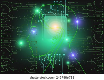 Computer chip in the Head, Abstract Networking Concept Background