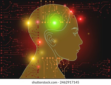 Computer chip in the Head, Abstract Networking Concept Background Hand. Technology and Network connecting backdrop design