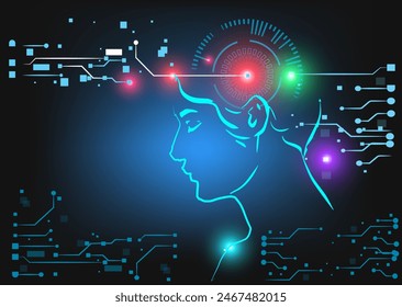 Computer chip in the Head, Technology and Network connecting backdrop design