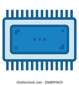  COMPUTER CHIP ICON BLUE LINE COLOR . 