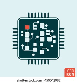 Computer chip icon. Circuit board technology symbol. Vector illustration