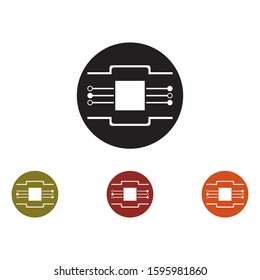 Computer chip icon in flat style. Circuit board vector illustration on white isolated background. Cpu processor business concept.