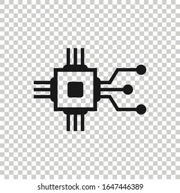 Computer chip icon in flat style. Circuit board vector illustration on white isolated background. Cpu processor business concept.