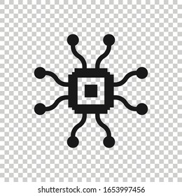 Computer chip icon in flat style. Circuit board vector illustration on white isolated background. Cpu processor business concept.