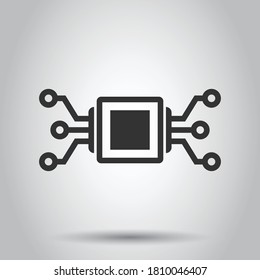 Computer chip icon in flat style. Circuit board vector illustration on white isolated background. Cpu processor business concept.