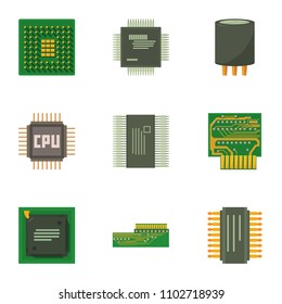 Computer chip icons set. Cartoon set of 9 computer chip vector icons for web isolated on white background