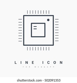 Computer Chip Isolated Linear Icon For Websites Minimalistic Flat Design