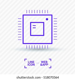 Computer chip isolated linear icon for websites minimalistic flat design