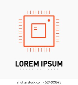 Computer chip isolated linear icon for websites minimalistic flat design